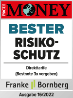 Auszeichnung „Bester Risikoschutz“ (Direkttarife) von FOCUS MONEY, Test 16/2022