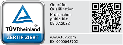 Zertifiziert vom TÜV Rheinland. Zertifiziert vom TÜV Rheinland.